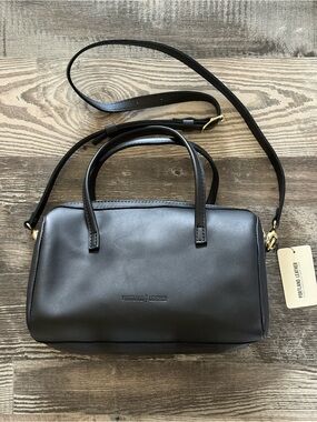 Portland Leather Black Leather Top-Handle Crossbody Satchel